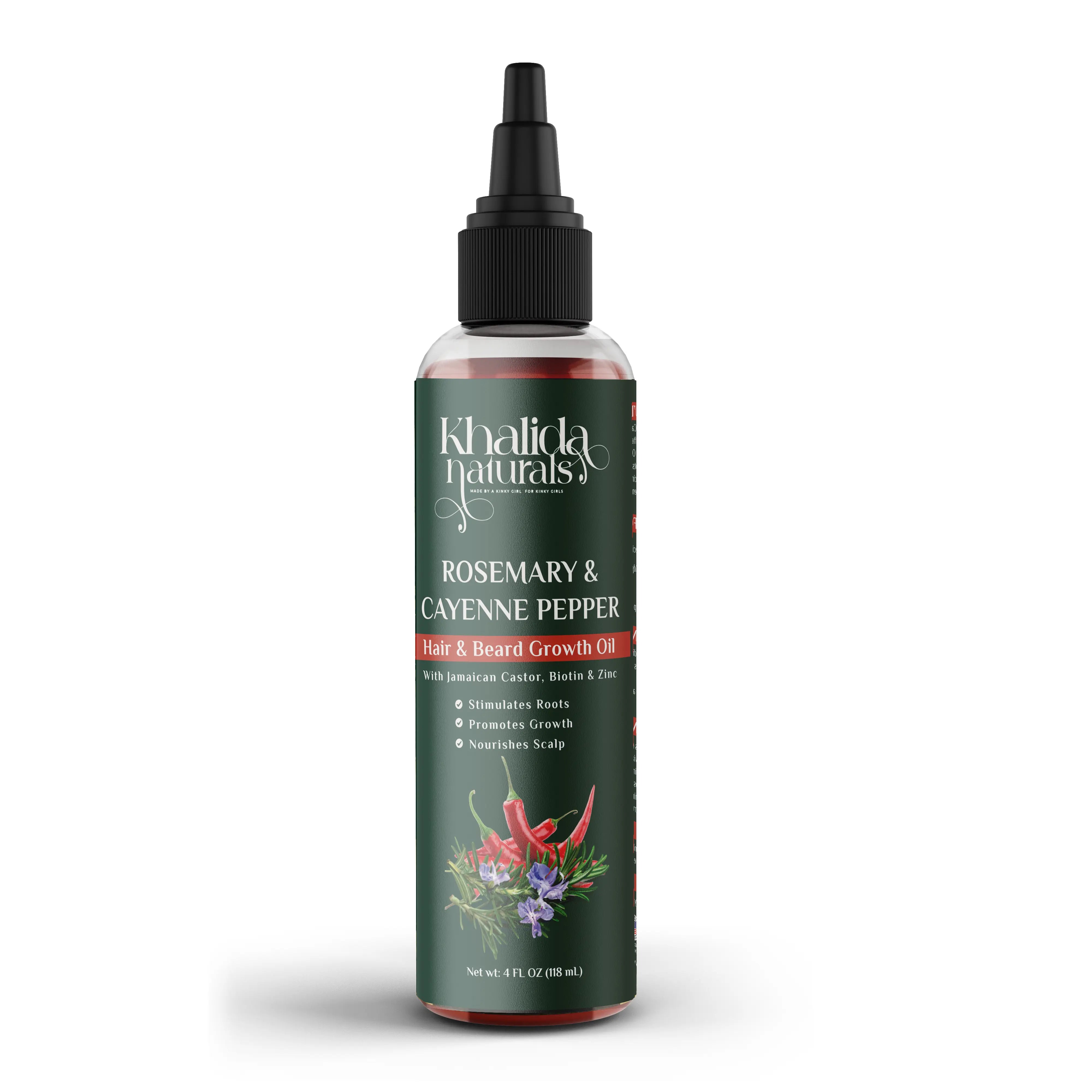Rosemary + Cayenne Pepper Hair & Beard Growth Oil KhalidaNaturals